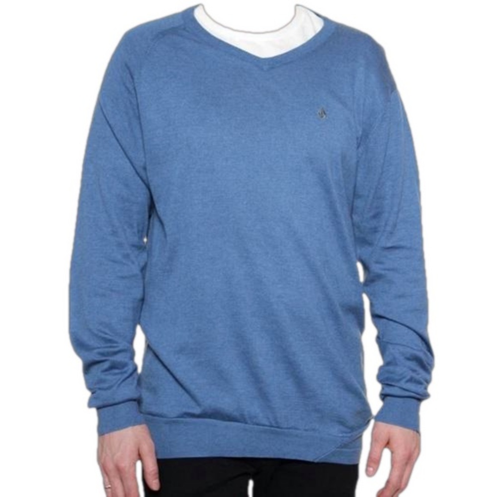 VOLCOM Teen Mens Size Small Blue V-Neck Lightweight Sweater, VGUC
